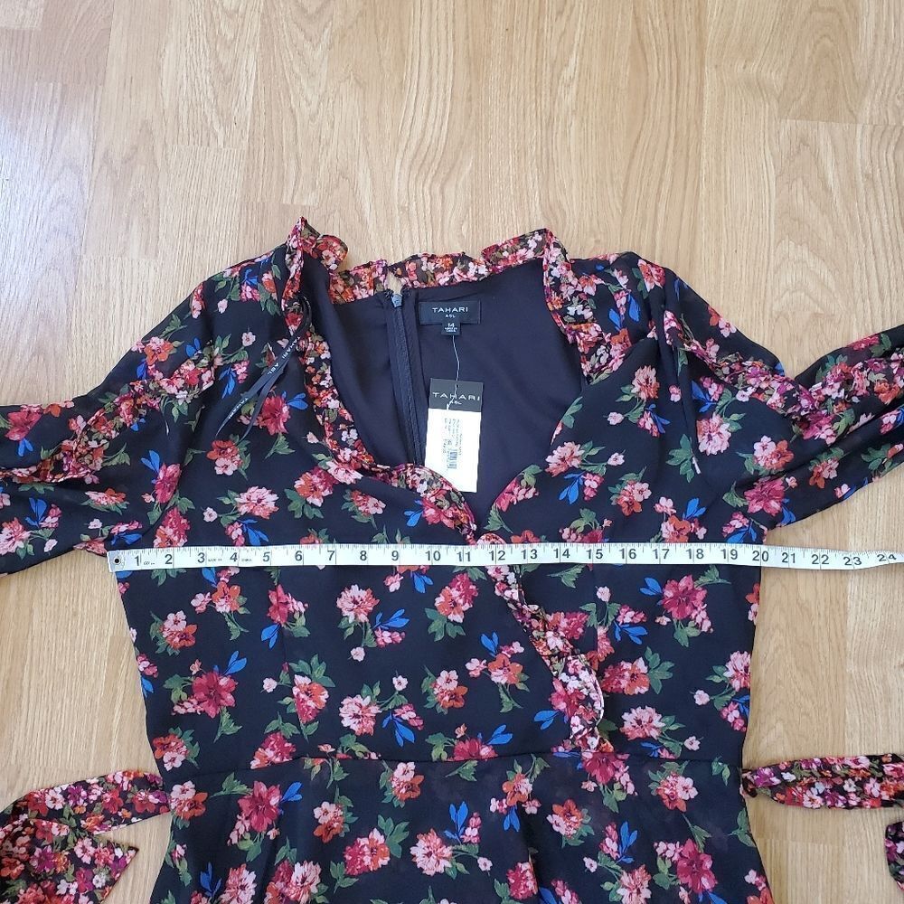 Tahari ASL Twin-Print Ruffle Dress sz 14 - Picture 11 of 16